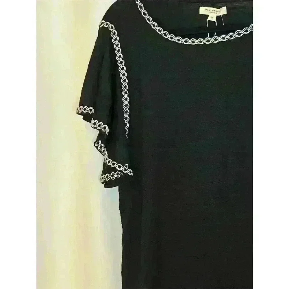 Max Studio Plus 1X Black Flutter Sleeve Knee Length Dress Women - Picture 4 of 14